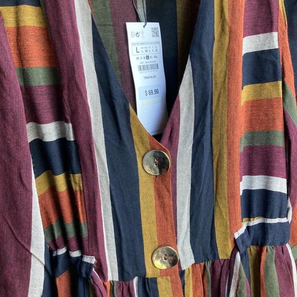 NWT ZARA LONG STRIPED DRESS WITH BUTTONS (L) - Picture 9 of 11